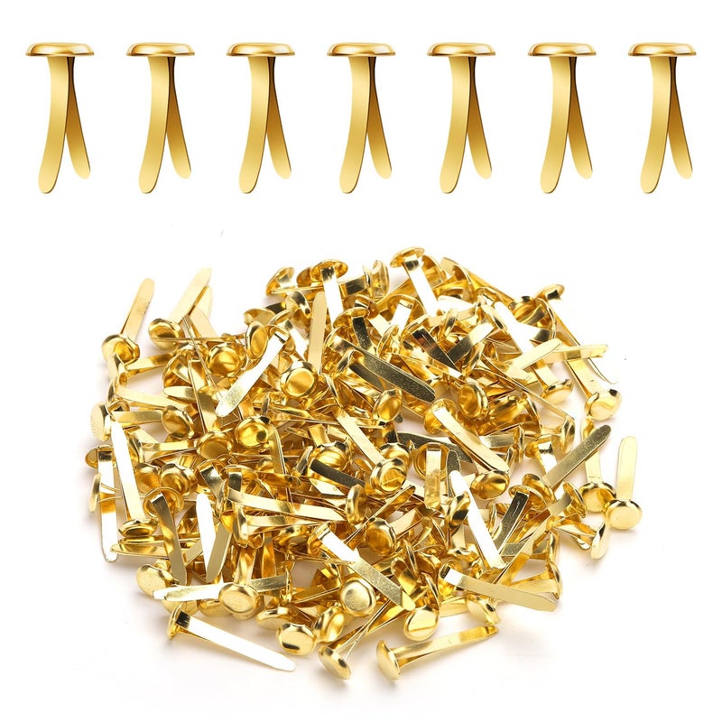 XIHIRCD 150pcs Metal Paper Fasteners, 0.31x0.79in Gold Paper Clips Round Head Mini Brads DIY Split Pins for Crafts Scrapbooks Cards Photo Walls - Image 1