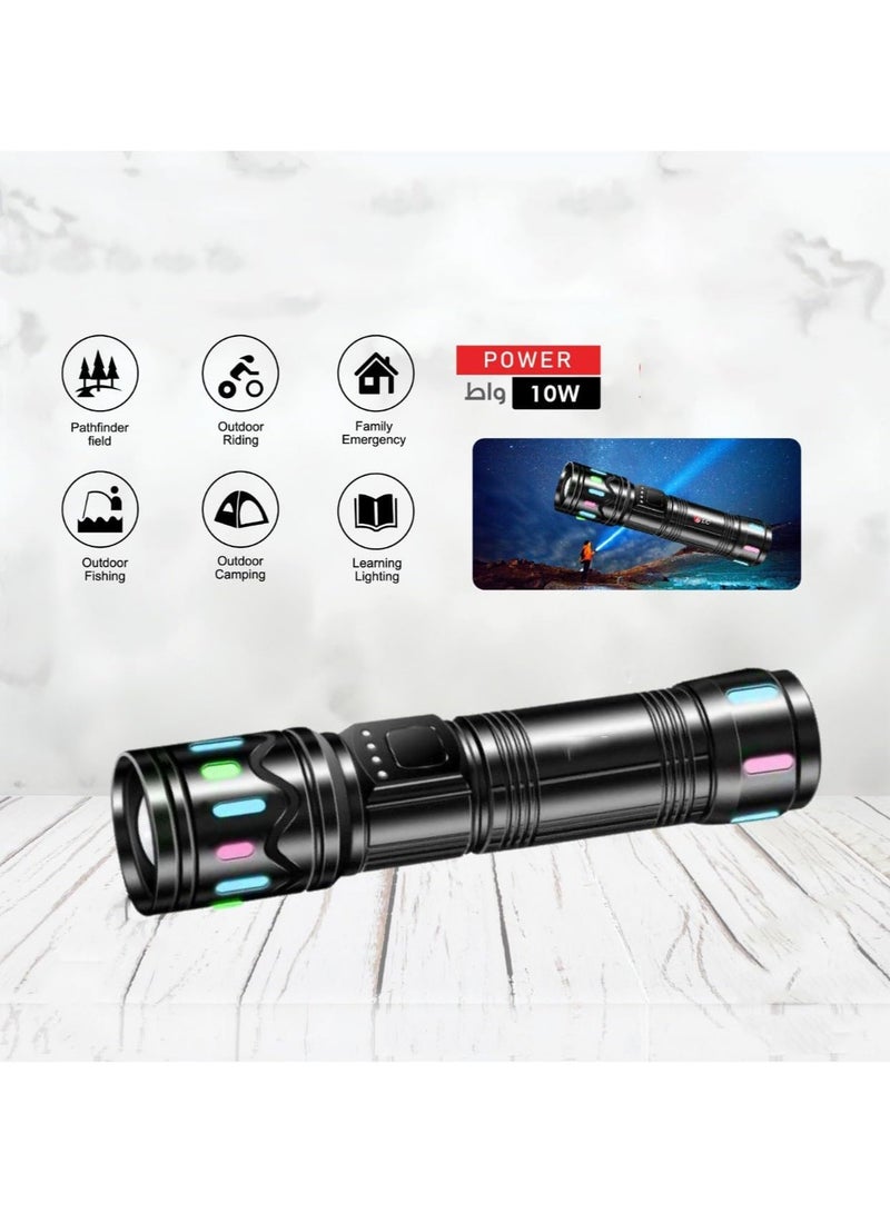 ال سي مصباح يدوي LED عالي الطاقة بتأثيرات إضاءة متعددة الألوان وقابل لإعادة الشحن ومصباح يدوي متين - Image 2