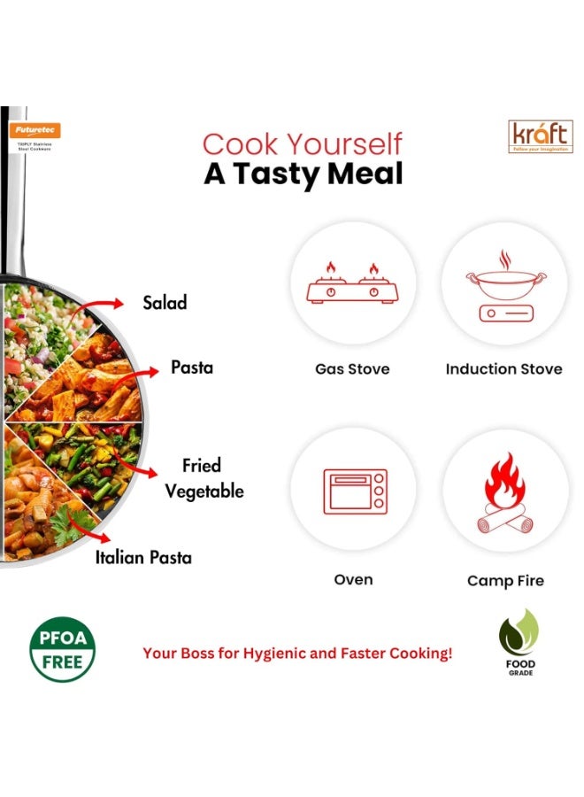 Kraft Futuretec Triply Stainless Steel Saucepan With Lid - 1.2 Litre, 14 Cm - Image 3