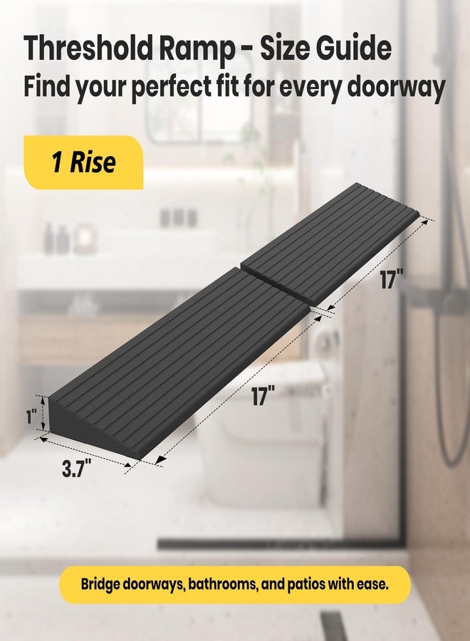 Nuvium 1" Rise Rubber Threshold Ramps for Doorways, 34" Wide Modular Wheelchair Ramp 2 PCS, Wheelchair Ramp, Access Ramps for Wheelchairs,Strollers,Sweepers,Bathrooms,Entryways,2000LBS Capacity - Image 2