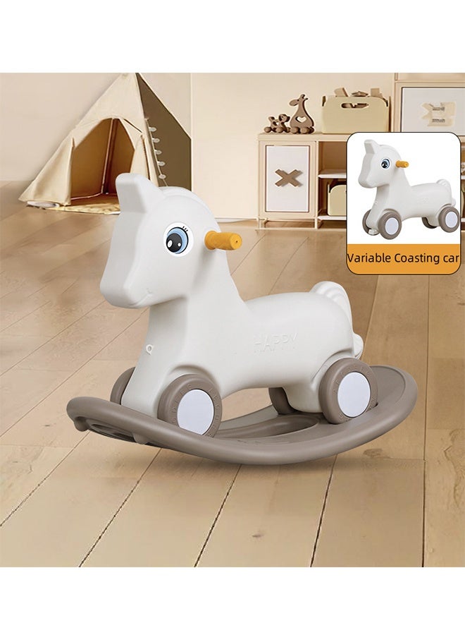Children's Rocking Horse Toy, 2 in 1 Baby Children's Rocking Horse, Coasting Car, Detachable Balance Plate And Silent Wheel, Anti-Slip Strip, Suitable For 1-6 Years Old Children (White) - Image 1