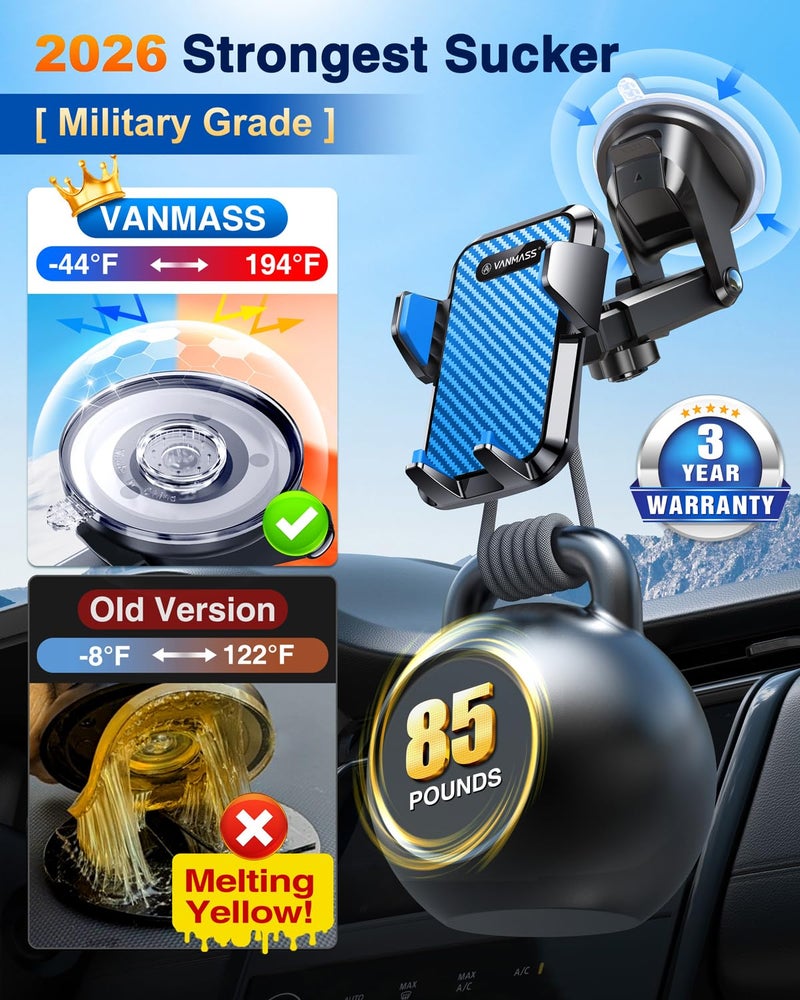 VANMASSã€85+LBS Strongest Suction & Military-Grade Ultimate Car Phone Mountã€Patent & Safety Certsã€‘ Cell Phone Holder Truck for Dashboard Windshield Vent for iPhone 17 Pro Max 16 15 14, Blue - Image 2