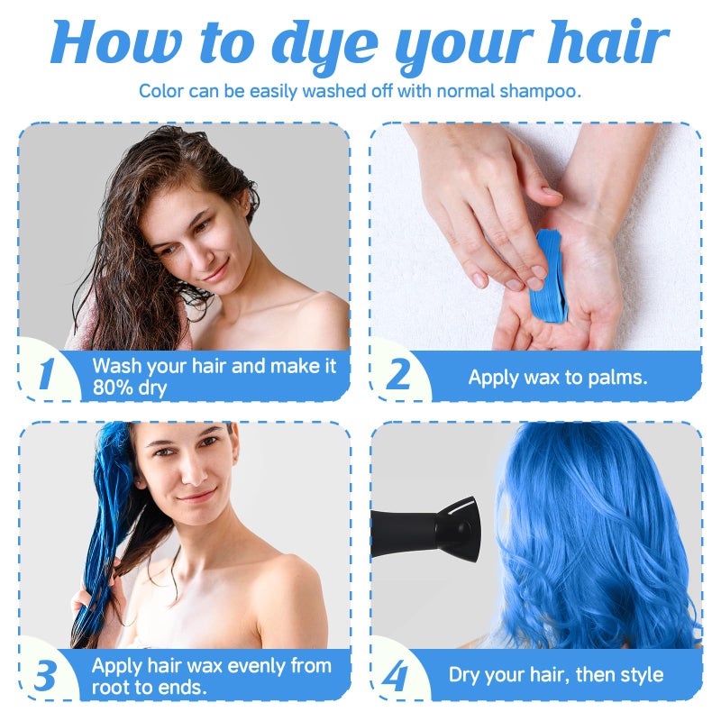 Cherocito Blue Temporary Hair Color Wax Kit for Teenagers,Crazy Hair Day Accessories, Gifts for Teenagers,Instant Hair Dye Color Wax for Party, Halloween, Christmas, Washable Crazy Hair Style - Image 4