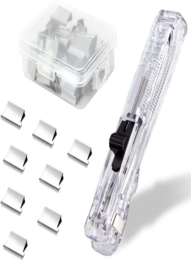 Swabs® Fast Clam Clip Stapler Dispenser Paper Clipper with 50 Stainless Steel Metal Clips, Handheld Student Paper Clipper for School Office Stapler - Image 1