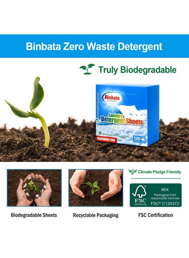 Binbata Laundry Detergent Sheets, Up To 128 Loads Hypoallergenic Eco-Friendly Unscented Biodegradable Plastic Free Liquidless Sheets Suitable for Sensitive Skin - Image 4