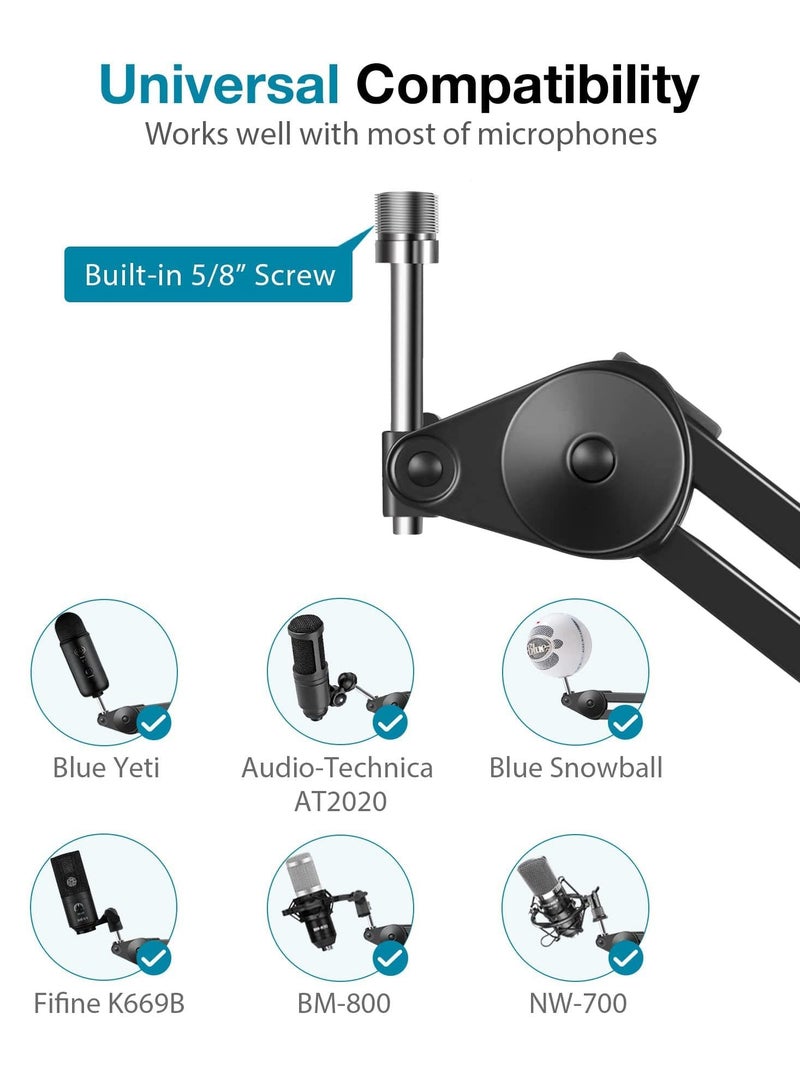 ZERIFAM Boom Arm Mic Stand, Heavy Duty Microphone Stand with Adjustable Suspension Scissor Arm Stand with Shock Mount, Pop Filter, Cable Ties for Blue Yeti Snowball & Blue Yeti Nano, Medium  - Image 4