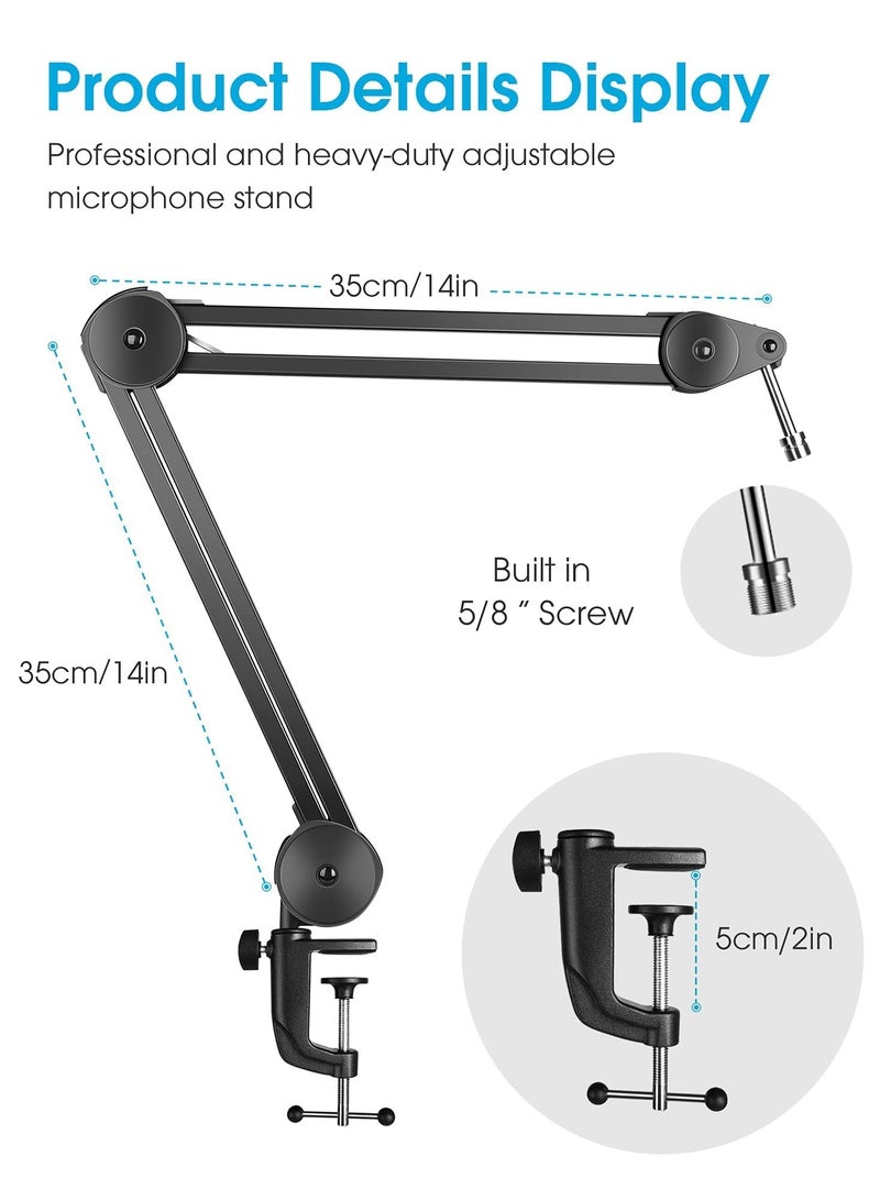 ZERIFAM Boom Arm Mic Stand, Heavy Duty Microphone Stand with Adjustable Suspension Scissor Arm Stand with Shock Mount, Pop Filter, Cable Ties for Blue Yeti Snowball & Blue Yeti Nano, Medium  - Image 2
