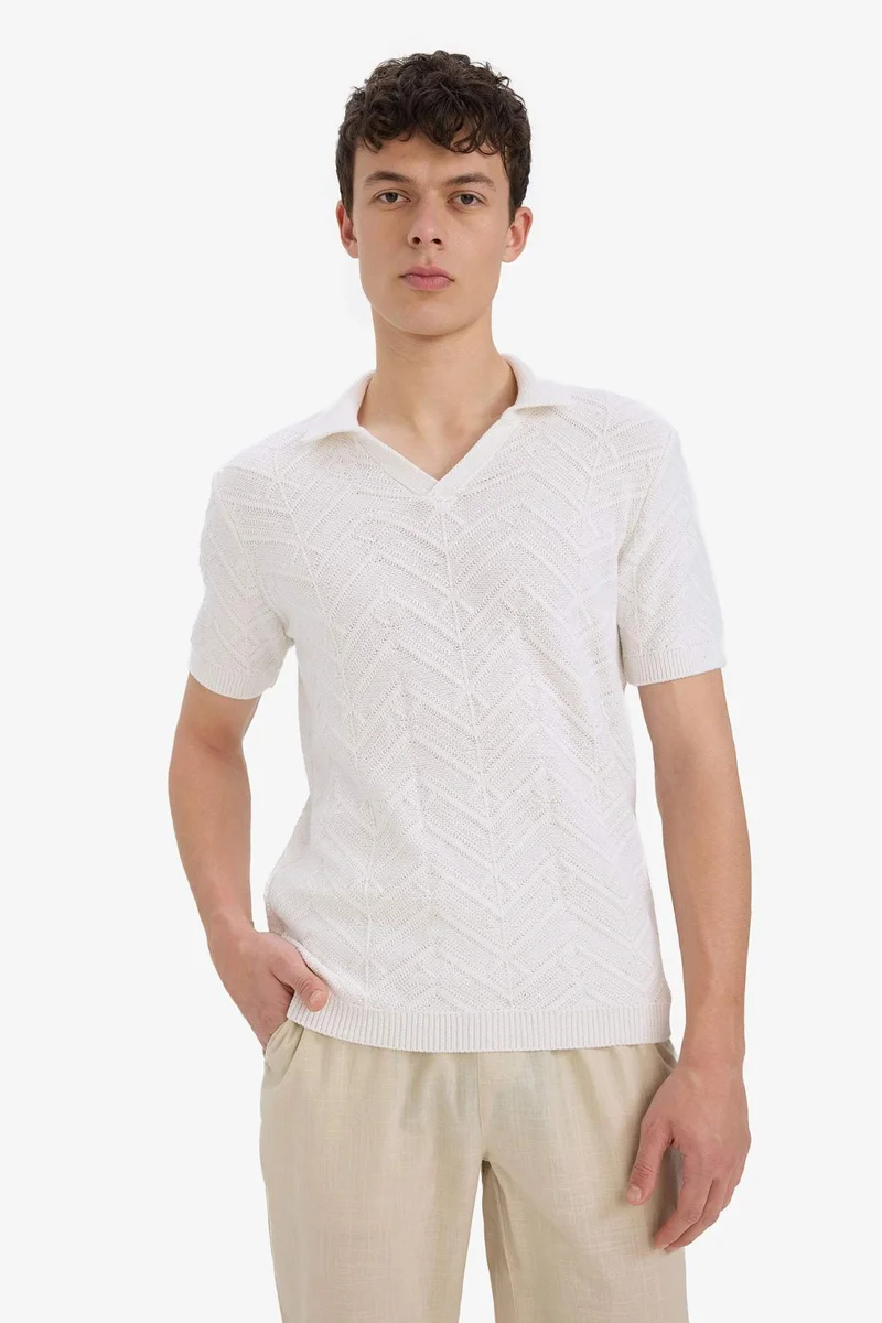 ديفاكتو Standard Fit Resort Neck Knitwear Short Sleeve Polo T-Shirt