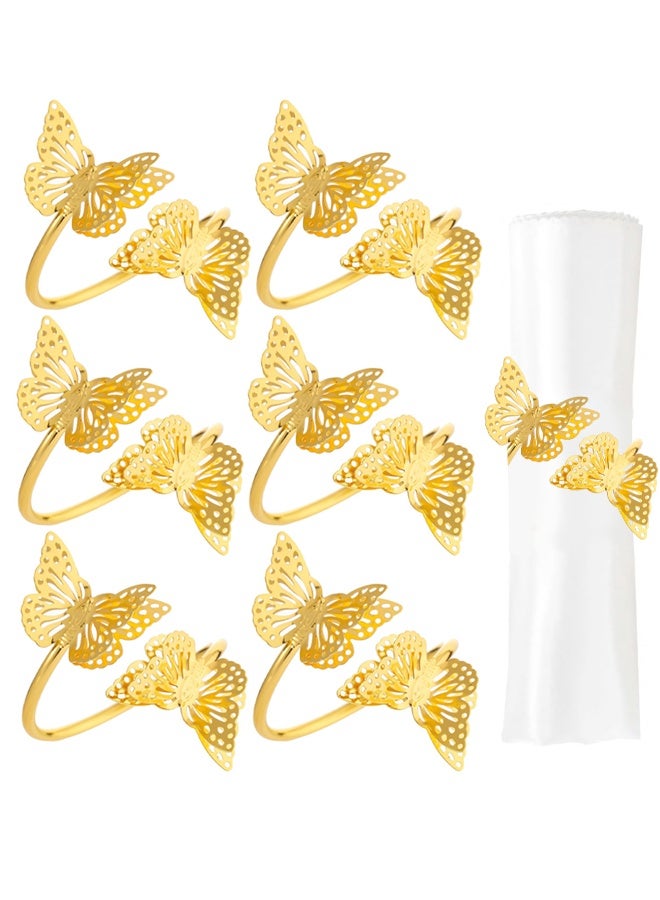 6 PCS Gold Napkin Rings, Butterflies Serviette Buckle Wedding Party Napkin Holders, Butterflies Napkin Buckle Delicate Napkin Circles for Wedding Birthday Christmas New Years - Image 1