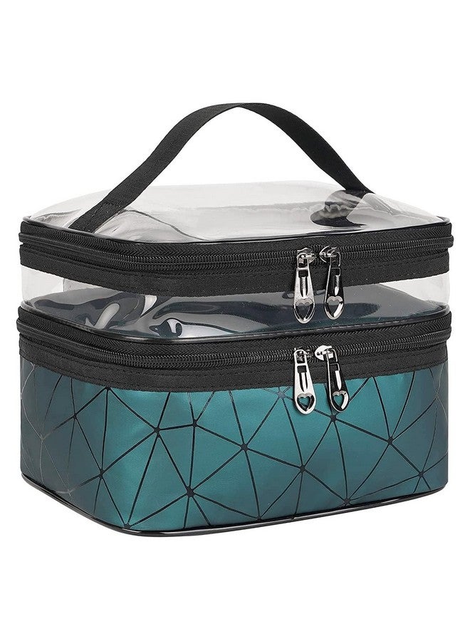 SANGOZ Makeup Bags Double Layer Travel Cosmetic Cases Makeup Organizer Toiletry Bag with 2 Zipper for Women & Girl Cosmetic Bag for Storage of Toiletries Bag (Pack of 1) (Dark Green) - Image 1
