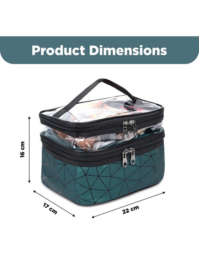 SANGOZ Makeup Bags Double Layer Travel Cosmetic Cases Makeup Organizer Toiletry Bag with 2 Zipper for Women & Girl Cosmetic Bag for Storage of Toiletries Bag (Pack of 1) (Dark Green) - Image 2