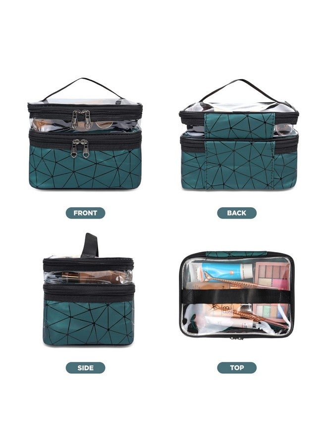 SANGOZ Makeup Bags Double Layer Travel Cosmetic Cases Makeup Organizer Toiletry Bag with 2 Zipper for Women & Girl Cosmetic Bag for Storage of Toiletries Bag (Pack of 1) (Dark Green) - Image 3