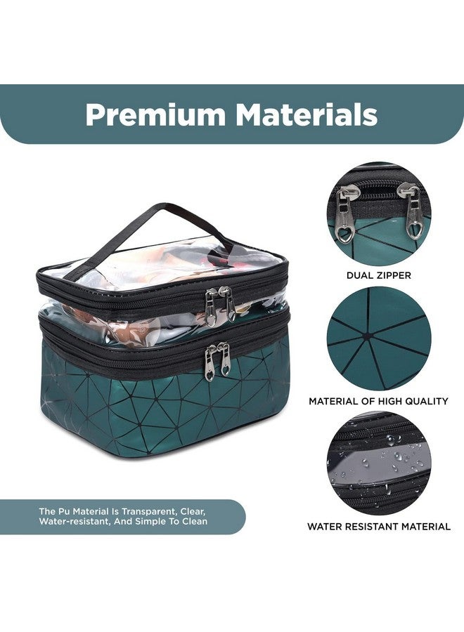 SANGOZ Makeup Bags Double Layer Travel Cosmetic Cases Makeup Organizer Toiletry Bag with 2 Zipper for Women & Girl Cosmetic Bag for Storage of Toiletries Bag (Pack of 1) (Dark Green) - Image 5