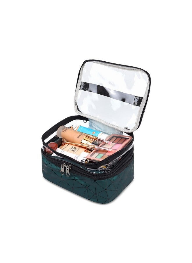 SANGOZ Makeup Bags Double Layer Travel Cosmetic Cases Makeup Organizer Toiletry Bag with 2 Zipper for Women & Girl Cosmetic Bag for Storage of Toiletries Bag (Pack of 1) (Dark Green) - Image 4