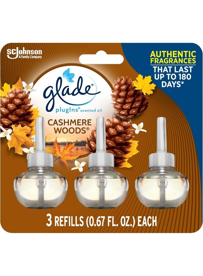Glade Glade PlugIns Refills Air Freshener, Scented and Essential Oils for Home and Bathroom, Cashmere Woods, 2.01 Fl Oz, 3 Count - Image 1
