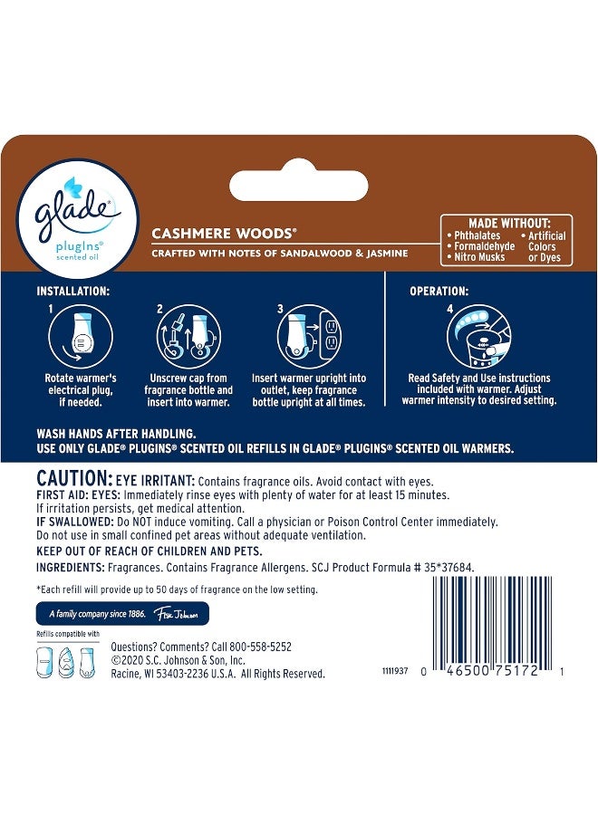 Glade Glade PlugIns Refills Air Freshener, Scented and Essential Oils for Home and Bathroom, Cashmere Woods, 2.01 Fl Oz, 3 Count - Image 2