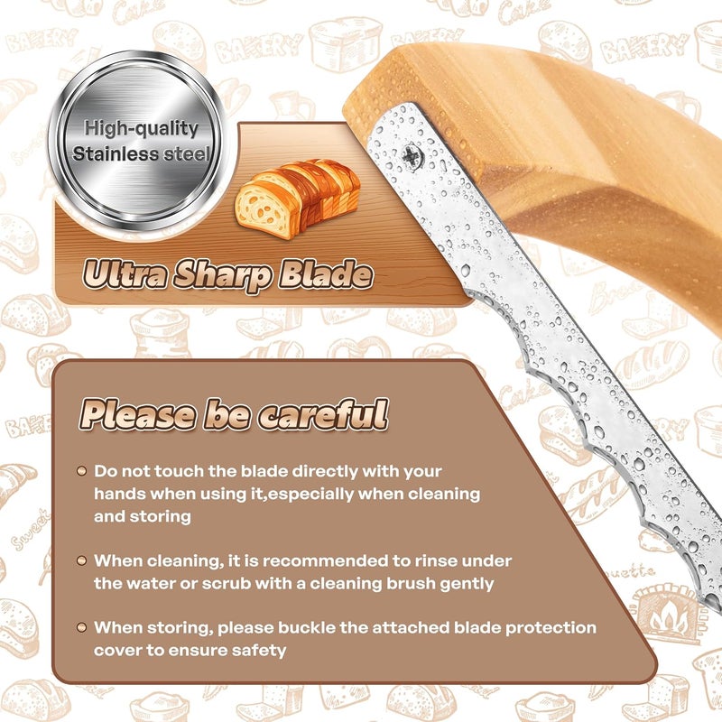 ISAIDNO Bread Knife for Homemade Bread, 14.5" Wooden Sourdough Bread Knife, Sourdough Bread Slicer, Bow Design, Easy to Cut Into Uniform Thin Slices, Bread Saw for Cutting Sourdough Bread, Bagel, Baguette Etc - Image 3