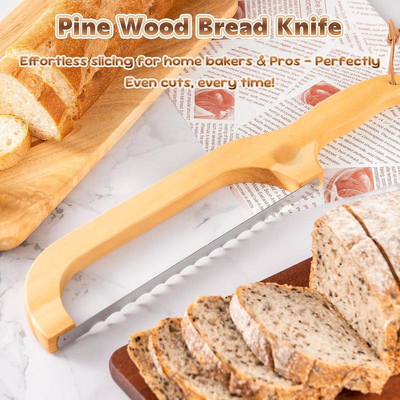 ISAIDNO Bread Knife for Homemade Bread, 14.5" Wooden Sourdough Bread Knife, Sourdough Bread Slicer, Bow Design, Easy to Cut Into Uniform Thin Slices, Bread Saw for Cutting Sourdough Bread, Bagel, Baguette Etc - Image 2