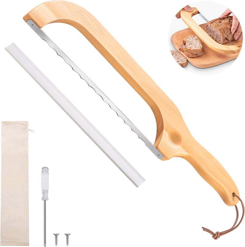 ISAIDNO Bread Knife for Homemade Bread, 14.5" Wooden Sourdough Bread Knife, Sourdough Bread Slicer, Bow Design, Easy to Cut Into Uniform Thin Slices, Bread Saw for Cutting Sourdough Bread, Bagel, Baguette Etc - Image 1