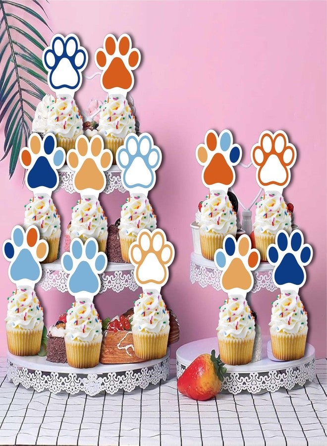 HiToJY Dog Pet Puppy Dog Birthday Party Decorations 24PCS Paw Cake Topper 12 Color Paw Print Cupcake Topper for Baby Shower Boys Girls Birthday Party Cake Supplies (2 Styles) - Image 4