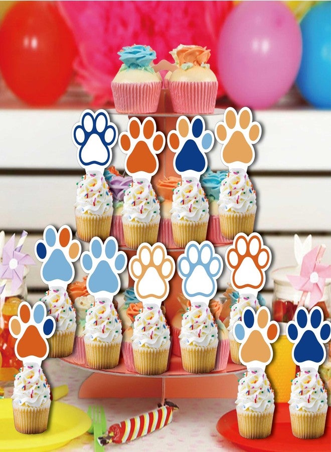HiToJY Dog Pet Puppy Dog Birthday Party Decorations 24PCS Paw Cake Topper 12 Color Paw Print Cupcake Topper for Baby Shower Boys Girls Birthday Party Cake Supplies (2 Styles) - Image 5