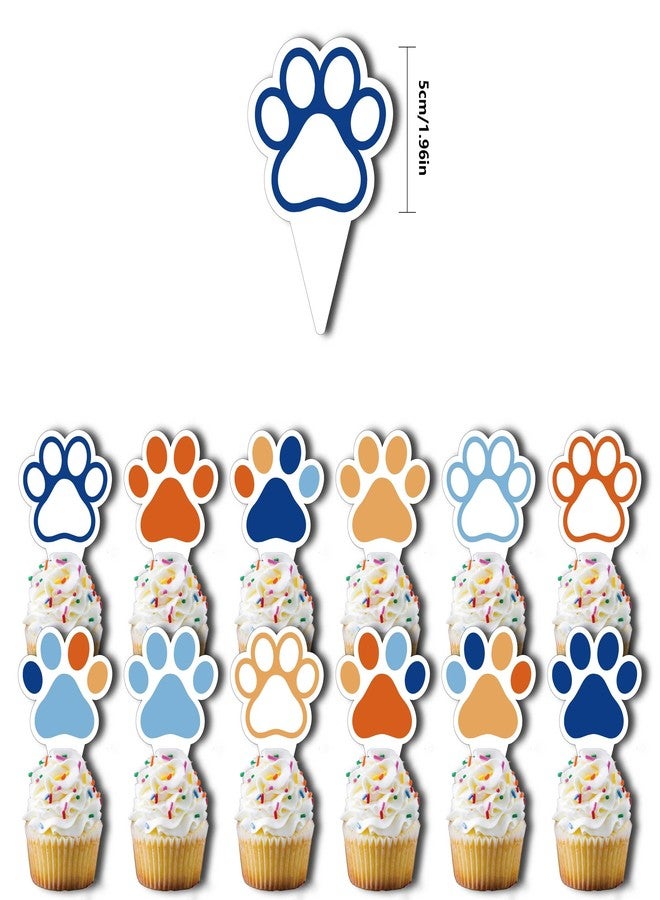 HiToJY Dog Pet Puppy Dog Birthday Party Decorations 24PCS Paw Cake Topper 12 Color Paw Print Cupcake Topper for Baby Shower Boys Girls Birthday Party Cake Supplies (2 Styles) - Image 2
