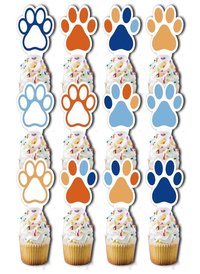 HiToJY Dog Pet Puppy Dog Birthday Party Decorations 24PCS Paw Cake Topper 12 Color Paw Print Cupcake Topper for Baby Shower Boys Girls Birthday Party Cake Supplies (2 Styles) - Image 1