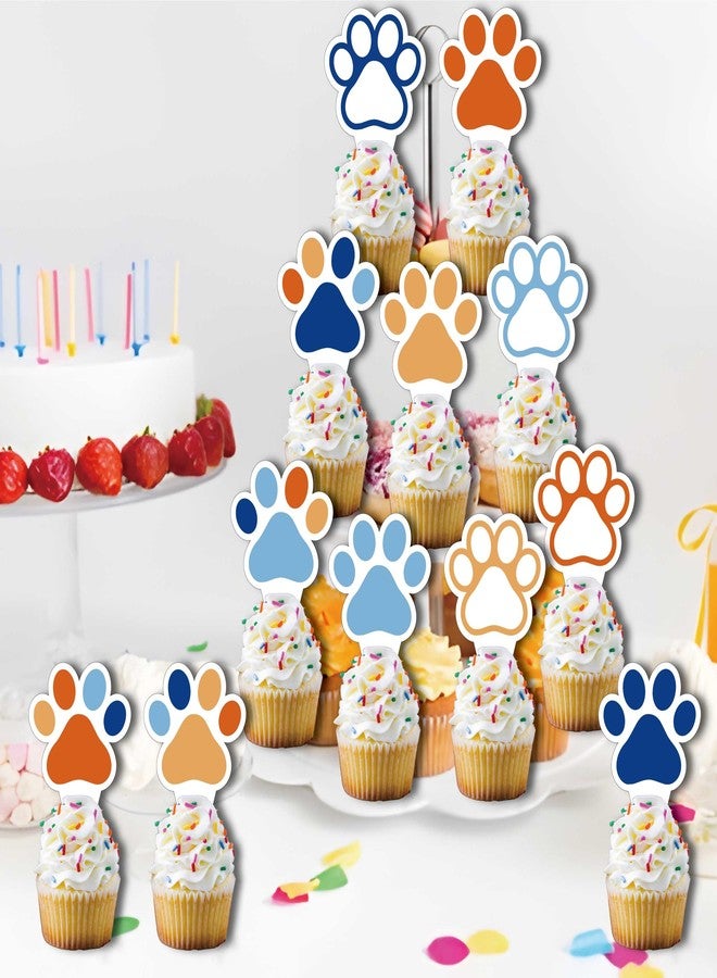 HiToJY Dog Pet Puppy Dog Birthday Party Decorations 24PCS Paw Cake Topper 12 Color Paw Print Cupcake Topper for Baby Shower Boys Girls Birthday Party Cake Supplies (2 Styles) - Image 3
