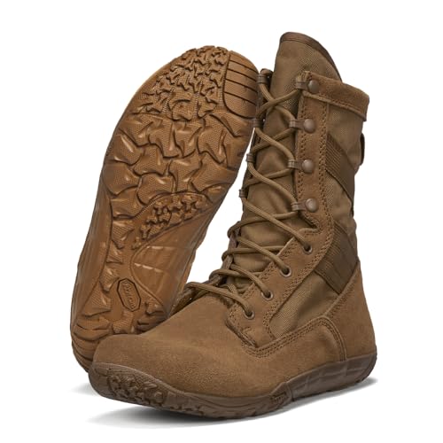 Belleville Mini-Mil TR105 8" Tactical Boots for Men - Minimalist Military Boots - Army/Air Force OCP ACU Coyote Brown Leather with Low Drop & Slip-Resistant Vibram Tarsus Outsole - 8.5 - Image 1