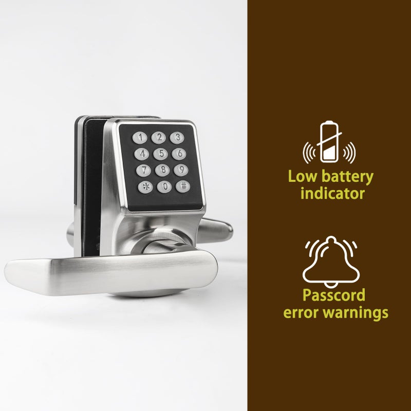 Cielsa Dawn Electronic Door Lock with Door Handle,Keypad Door Lock with Handle,Smart Locks for Front Door Keyless Entry Digital Knob with Code-Fob-Key(Brushed Nickel,1pack) - Image 4
