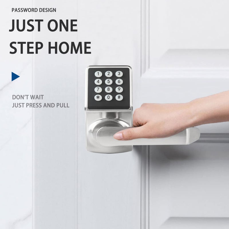 Cielsa Dawn Electronic Door Lock with Door Handle,Keypad Door Lock with Handle,Smart Locks for Front Door Keyless Entry Digital Knob with Code-Fob-Key(Brushed Nickel,1pack) - Image 2
