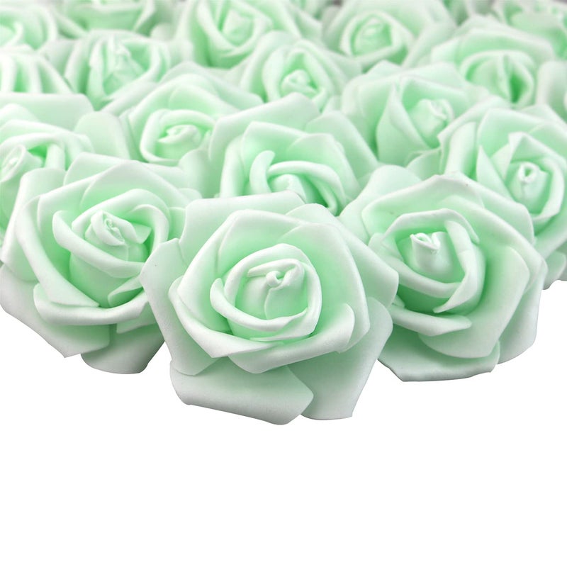 Lightingsky 3 × 1.6 × 3 بوصات 100pcs DIY Real Touch 3D Foam Foam Rose Head بدون جذع لتزيين منزل حفل الزفاف (100pcs خضراء فاتحة)