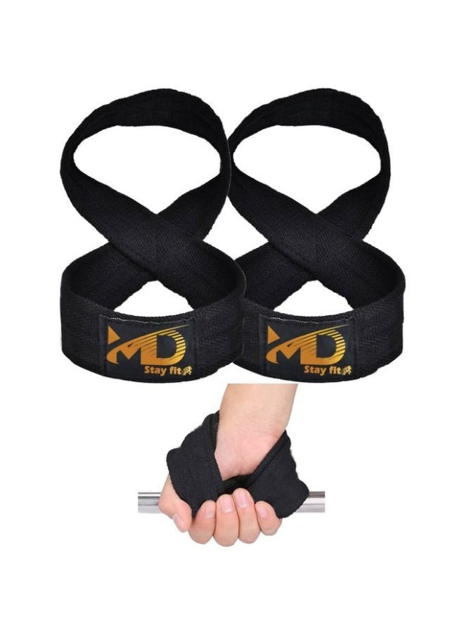 MD Stay Fit Figure 8 Weight Lifting Straps with Wrist Protection Pad, for Gym Weightlifting color black - Image 1