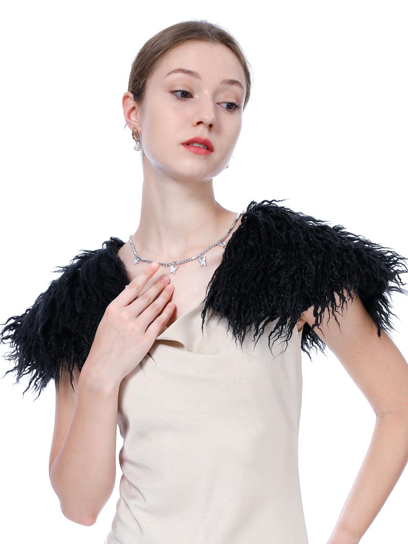 LA CARRIE Viking Queen Faux Fur Collar Shawl Shoulder Wrap Medieval Warm Cape for Women LARP Halloween Costume Accessory(Black) - Image 4