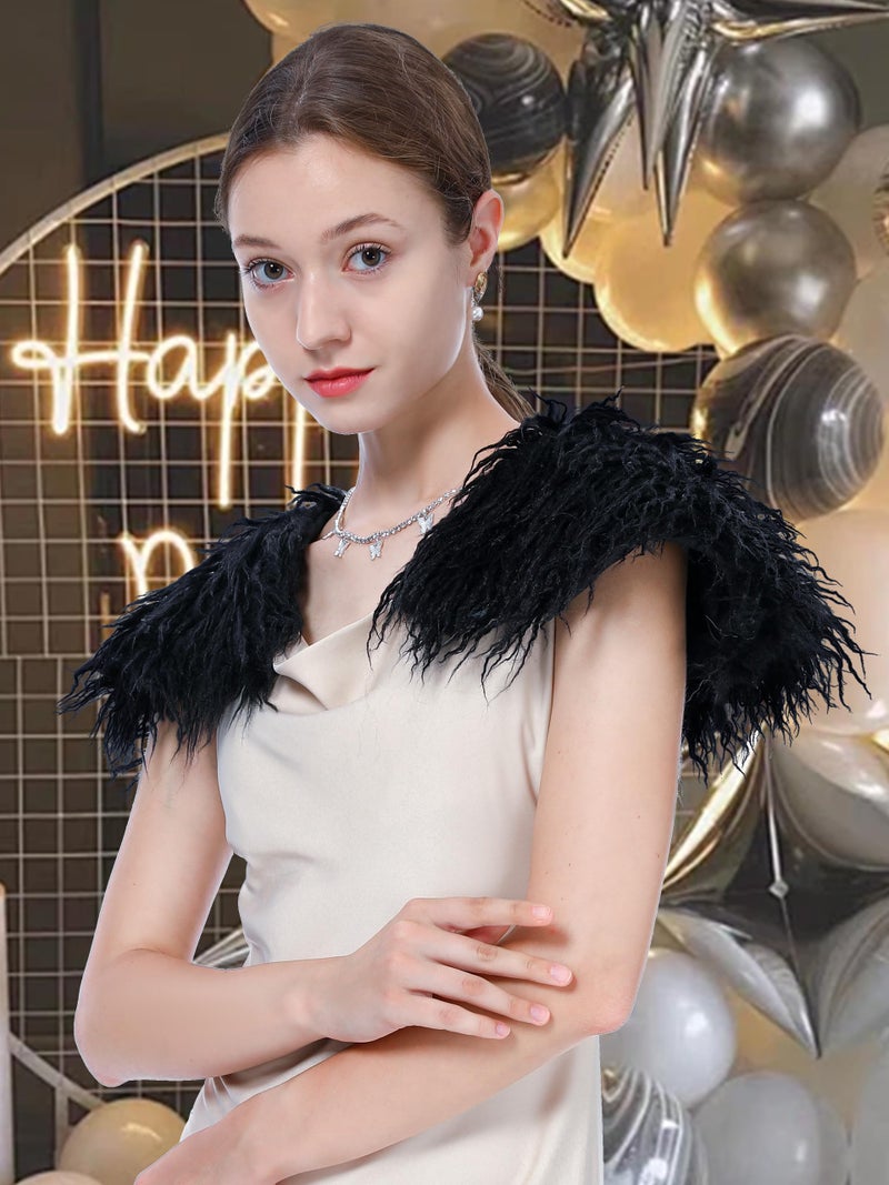 LA CARRIE Viking Queen Faux Fur Collar Shawl Shoulder Wrap Medieval Warm Cape for Women LARP Halloween Costume Accessory(Black) - Image 5