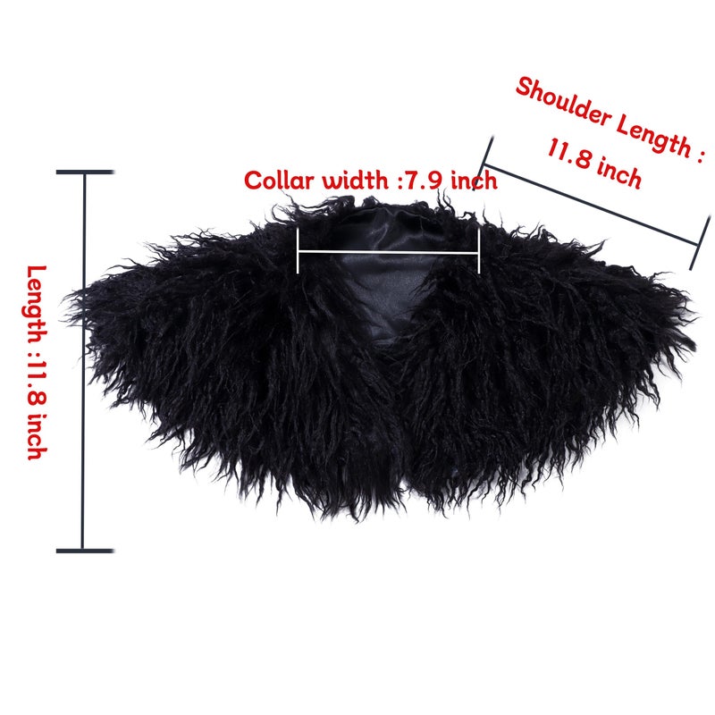 LA CARRIE Viking Queen Faux Fur Collar Shawl Shoulder Wrap Medieval Warm Cape for Women LARP Halloween Costume Accessory(Black) - Image 2