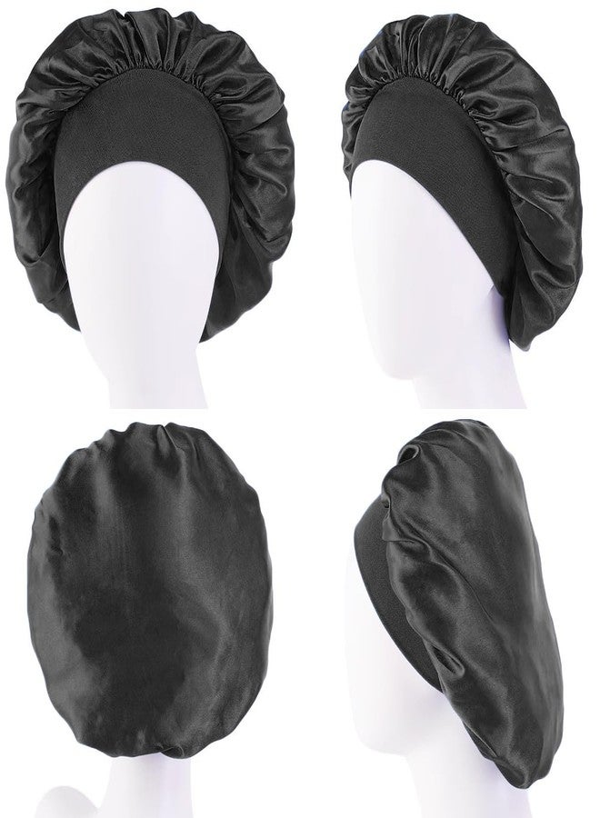 Merdia 5 PCS Satin Hair Bonnet for Women | Elastic and Reusable Shower Hair Caps | Satin Bonnet for Sleeping Women, Shower Caps | Double Layers Hair Cap | Environmental Protection | 11.8 Inches, Black - Image 3