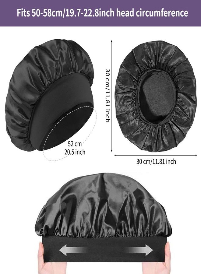 Merdia 5 PCS Satin Hair Bonnet for Women | Elastic and Reusable Shower Hair Caps | Satin Bonnet for Sleeping Women, Shower Caps | Double Layers Hair Cap | Environmental Protection | 11.8 Inches, Black - Image 2