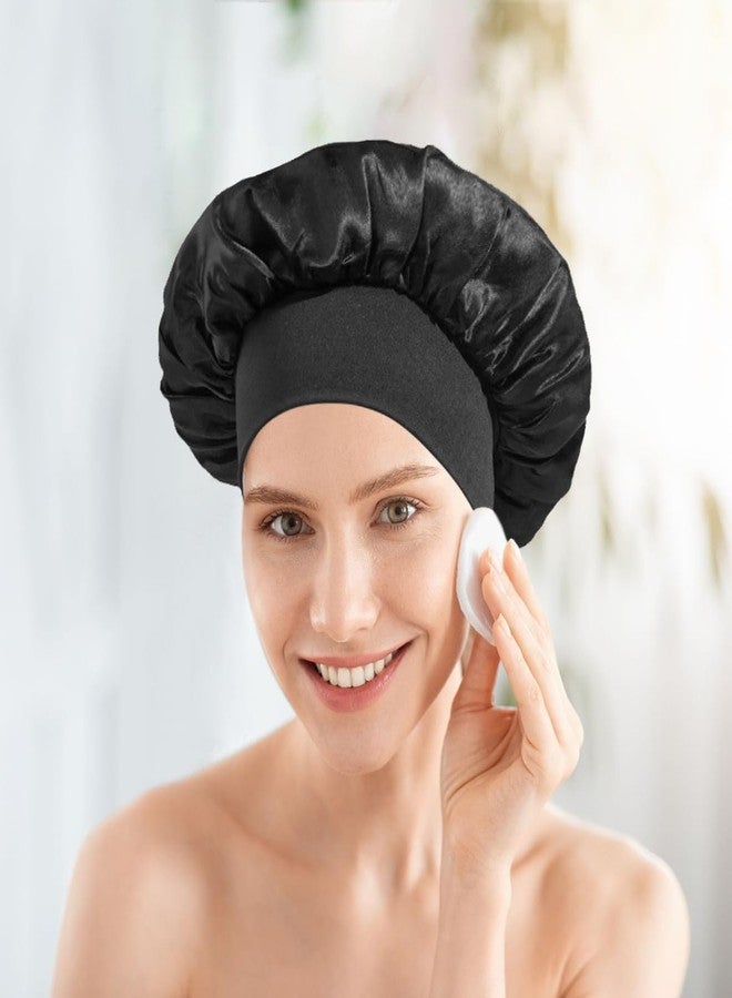 Merdia 5 PCS Satin Hair Bonnet for Women | Elastic and Reusable Shower Hair Caps | Satin Bonnet for Sleeping Women, Shower Caps | Double Layers Hair Cap | Environmental Protection | 11.8 Inches, Black - Image 5