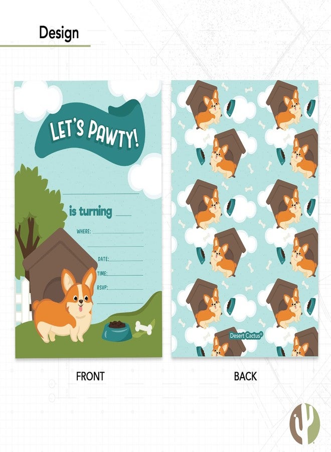 ديزرت كاكتوس بطاقات دعوة عيد ميلاد سعيد بتصميم كلب كورجي صحراوي (10 بطاقات) مع أظرف، مناسبة لحفلات الأولاد والبنات والأطفال (10 بطاقات). - Image 4