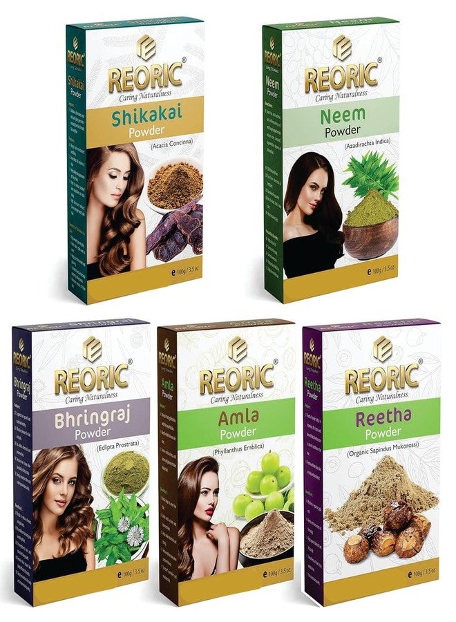 Reoric Amla Reetha Shikakai Bhringraj Neem Powder, 500g, Pack of 5 - Image 1