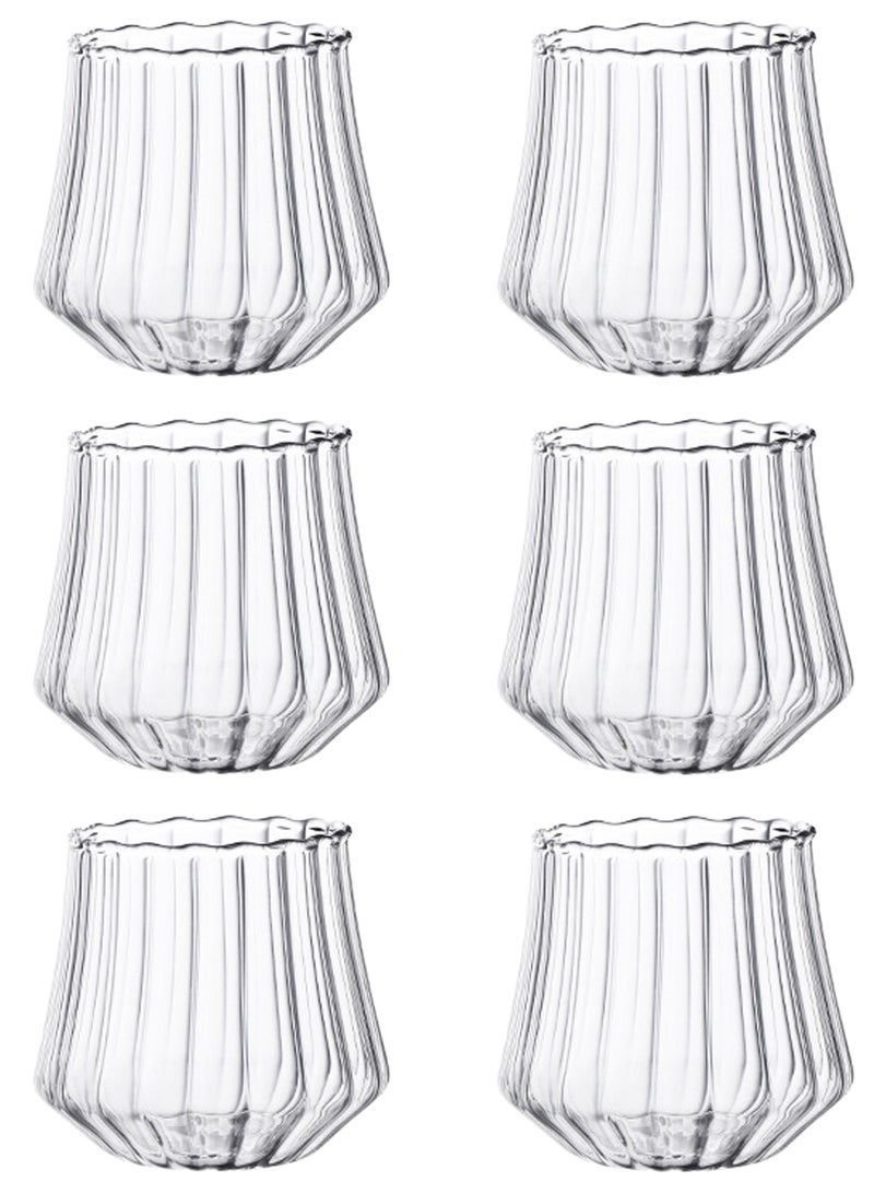 عبوة من 6 أكواب مياه زجاجية شفافة بتصميم مضلع سعة 370 مل - أنيقة ومتينة ومثالية لتقديم المشروبات يوميًا - Image 1