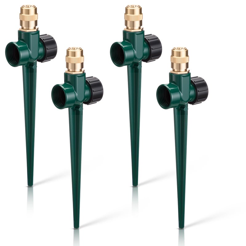 Tioncy 4 Pack Metal Lawn Sprinkler Automatic Garden Water Sprinkler on Spike Base 360 Degree Rotation with Adjustable Brass Nozzle for Lawn Garden YardGreen - Image 2