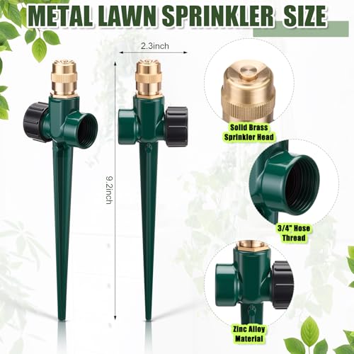 Tioncy 4 Pack Metal Lawn Sprinkler Automatic Garden Water Sprinkler on Spike Base 360 Degree Rotation with Adjustable Brass Nozzle for Lawn Garden YardGreen - Image 3