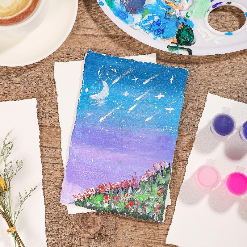 Prudiut 25 Sheets Cotton Watercolor Paper, 300 GSM, 4 x 6 inch, White, Textured, Deckled Edge, Ideal for Watercolors, Wedding Invitations, Cards, Crafts - Image 4