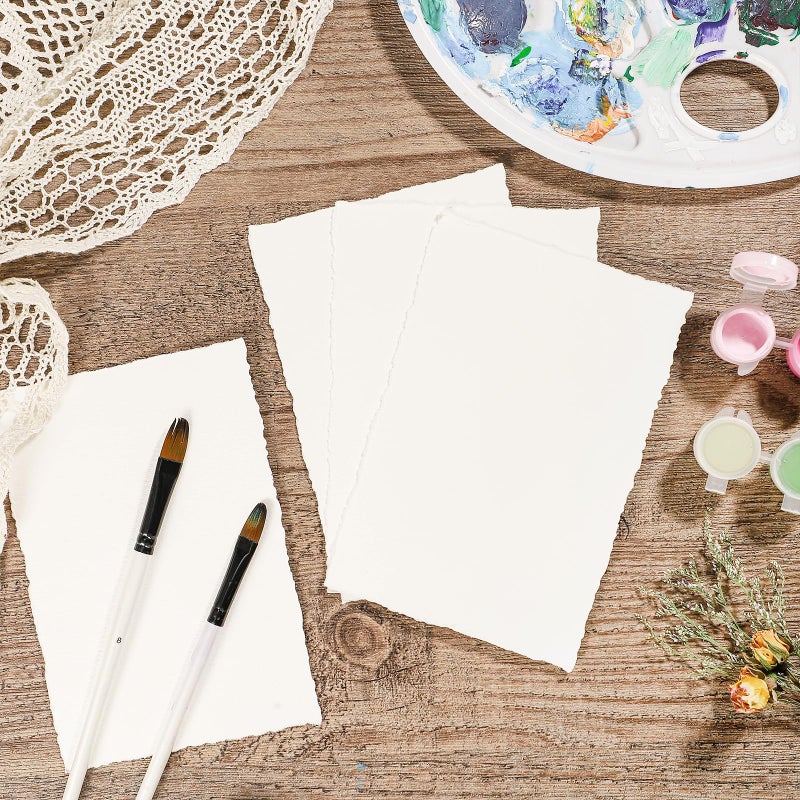 Prudiut 25 Sheets Cotton Watercolor Paper, 300 GSM, 4 x 6 inch, White, Textured, Deckled Edge, Ideal for Watercolors, Wedding Invitations, Cards, Crafts - Image 3