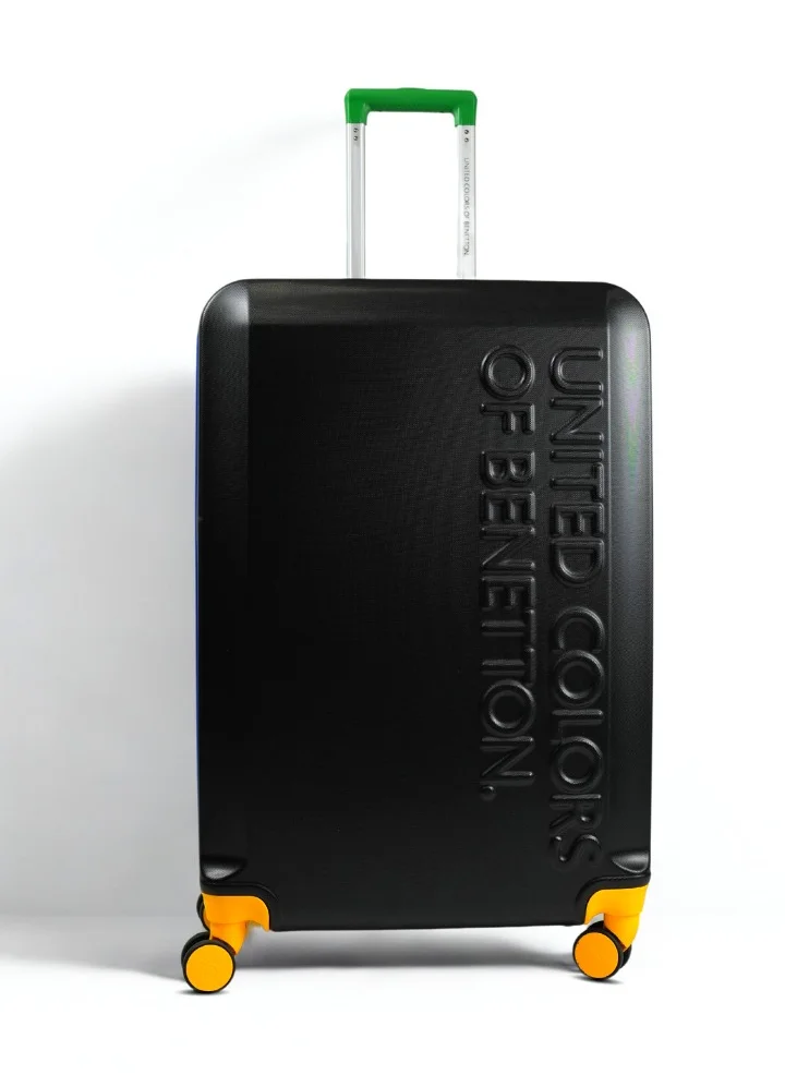 UNITED COLORS OF BENETTON BNTA-203X 28 Inch- Checked Luggage with TSA Lock| Material- Acrylonitrile Butadiene Styrene| Adjustable Trolley Handle | Smooth Dual Wheels 360degree rotate| BLACK