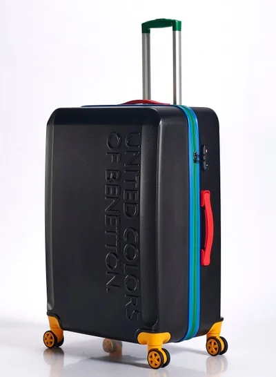 UNITED COLORS OF BENETTON BNTA-203X 28 Inch- Checked Luggage with TSA Lock| Material- Acrylonitrile Butadiene Styrene| Adjustable Trolley Handle | Smooth Dual Wheels 360degree rotate| BLACK