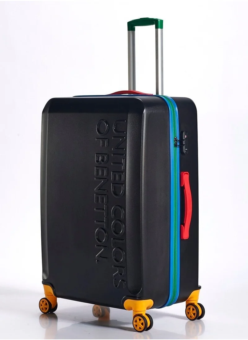 UNITED COLORS OF BENETTON BNTA-203X 28 Inch- Checked Luggage with TSA Lock| Material- Acrylonitrile Butadiene Styrene| Adjustable Trolley Handle | Smooth Dual Wheels 360degree rotate| BLACK