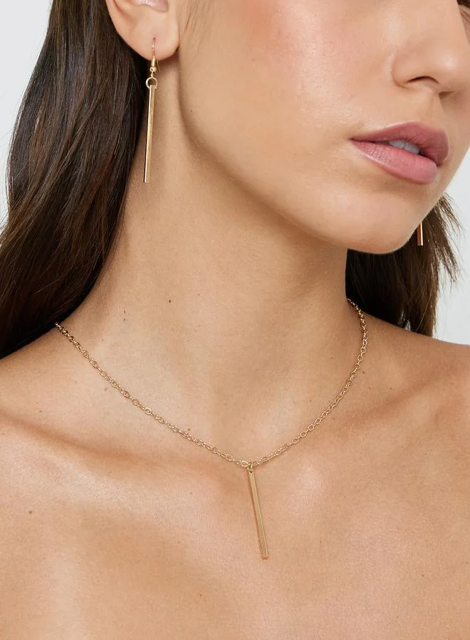ستايلي Bar Drop Earrings and Necklace Jewelry Set